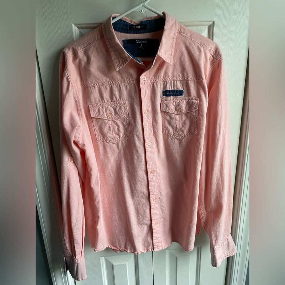 Carbon Men's Long Sleeve Button Down Shirt Pink Size Large
